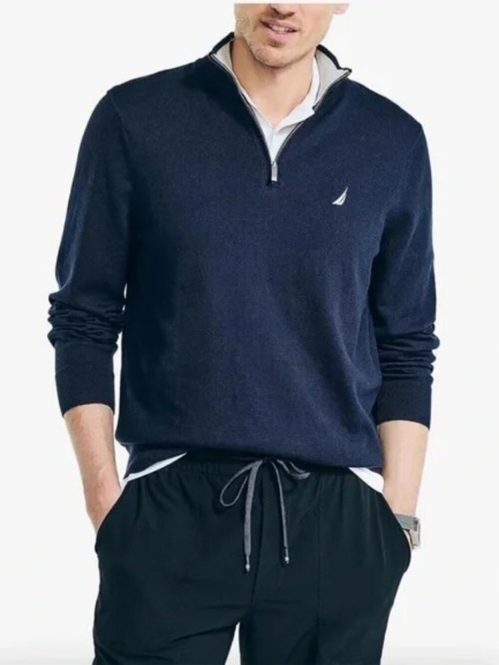 Nautica quarter-zip fleece pullover navy blue men's size L
